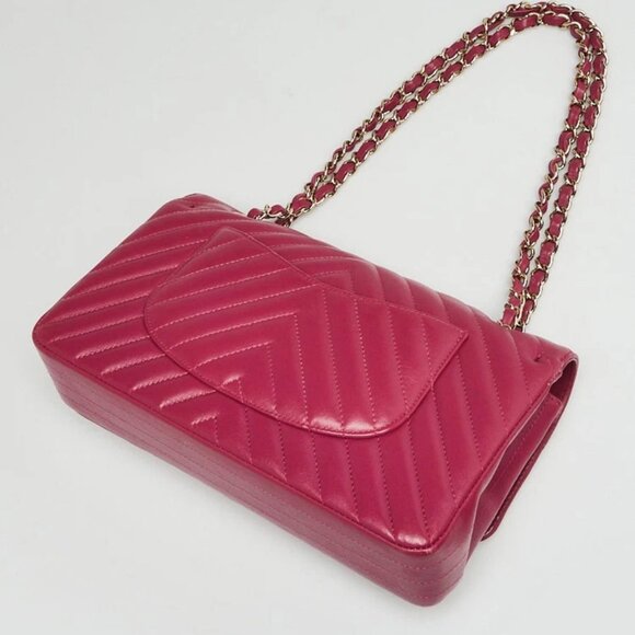 Chanel Fuchsia Chevron Quilted Lambskin Leather Classic Medium Double Flap Bag - Picture 3 of 11